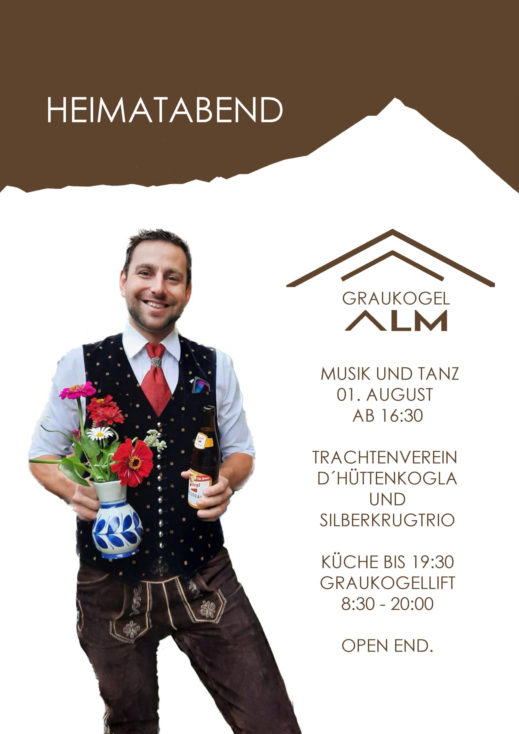 Heimatabend 2025 Abendauffahrt Programm Graukogel Sommer Essen Sonnenterrasse