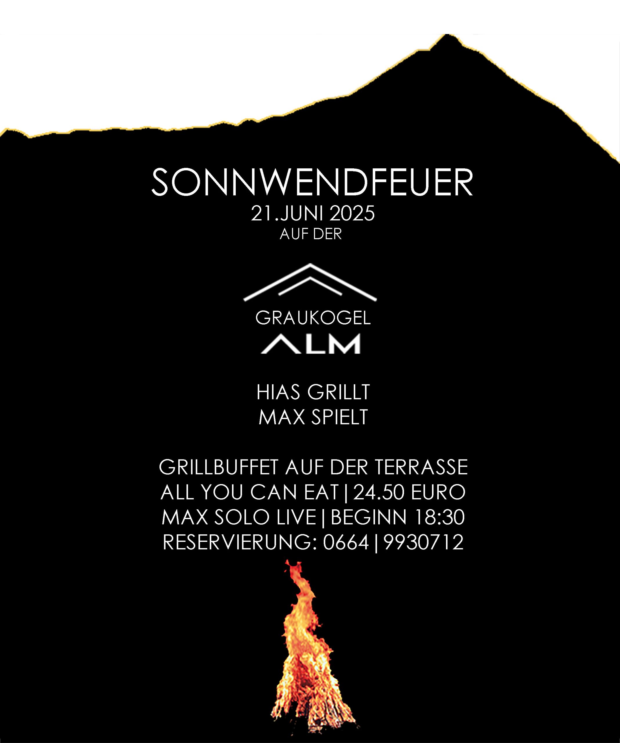 Berge in Flammen Sonnenwende Party live Musik Terrasse Graukogel Bad Gastein
