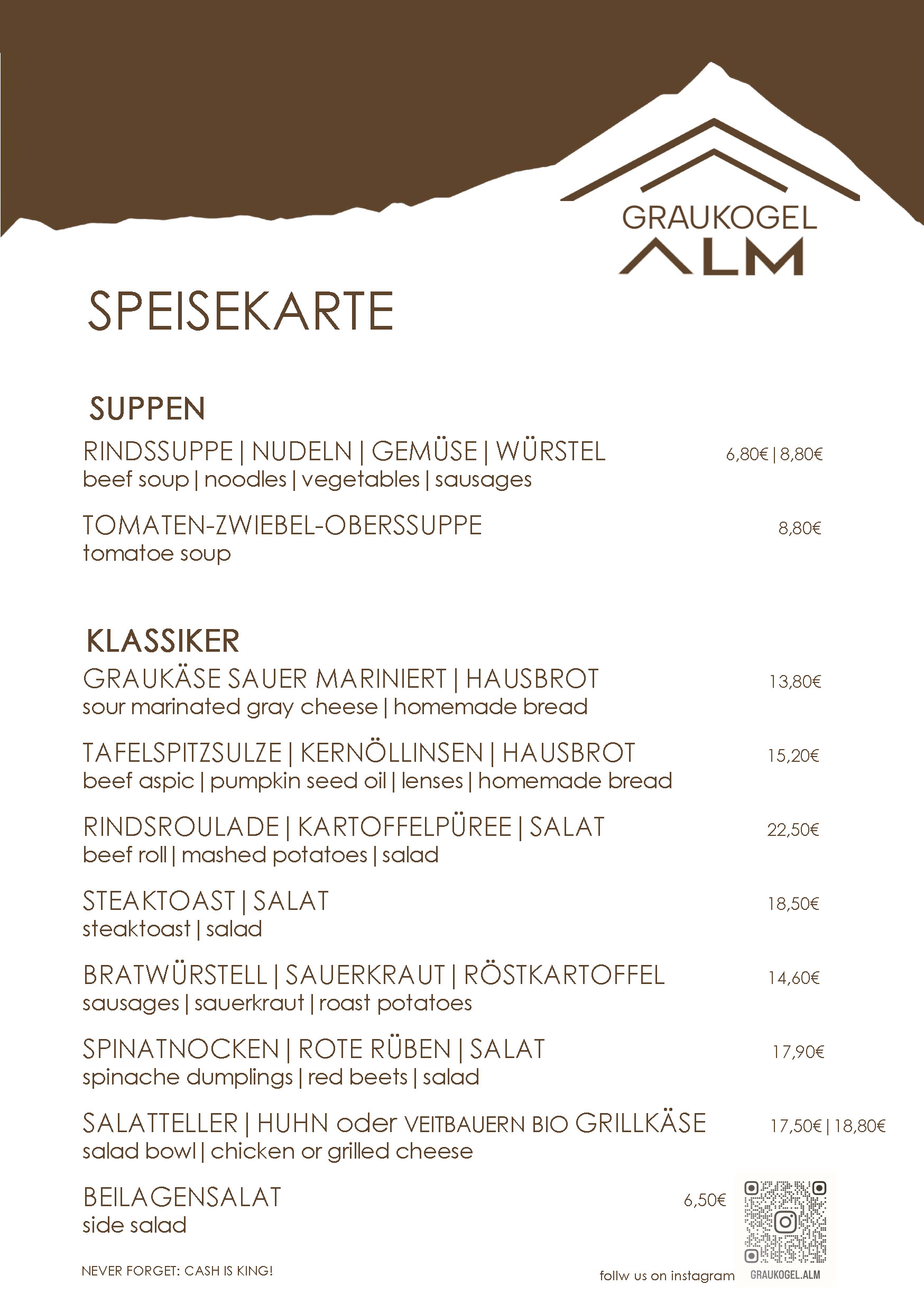 Speisekarte Sommer Graukogel Mittelstation Sonnenterrasse Gastein Geheimtipp