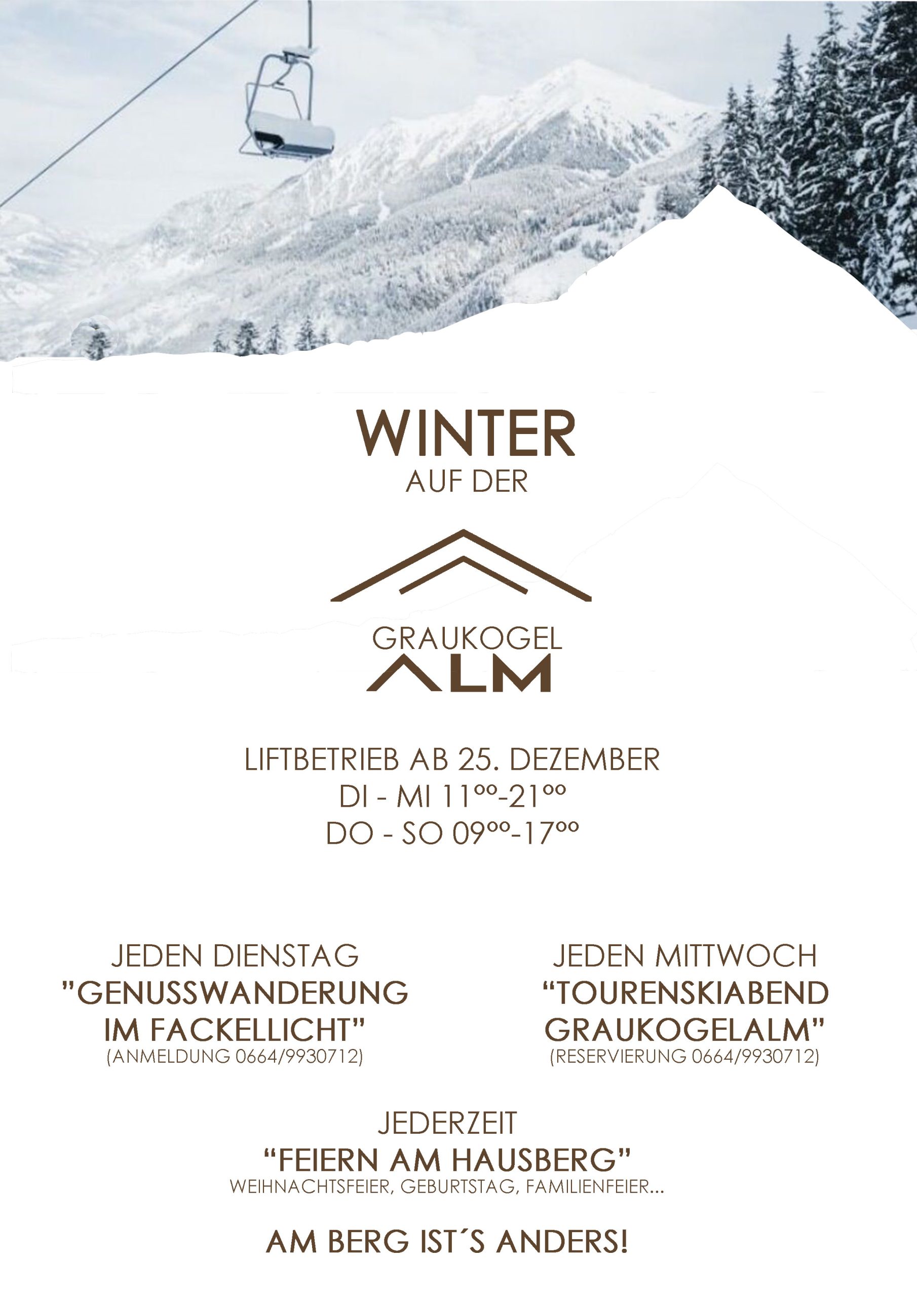 Winter Sonnenterrasse Essen Trinken Graukogel Naturschnee Genuss